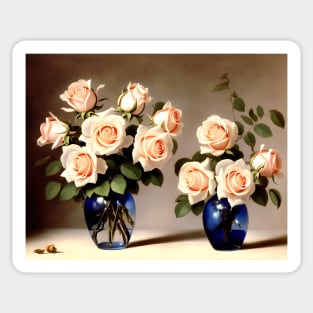 Two Roses Flower in Vase Glass Sticker